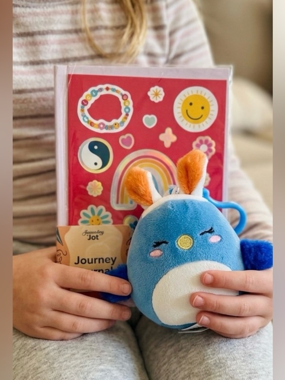 SQUISHMALLOWS 2pc  Blue Plush Penguin with Bunny Ears and journal